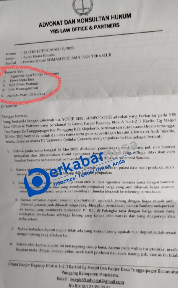 Terlibat Dugaan Penggelapan,PT ICC Seret Lima Nama Pegawai.